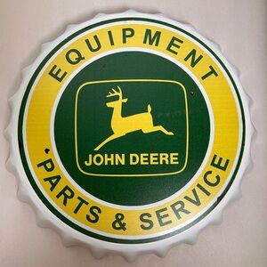 John Deere Green and Yellow Service Sign Round Wall Decor Garage Mancave Rustic